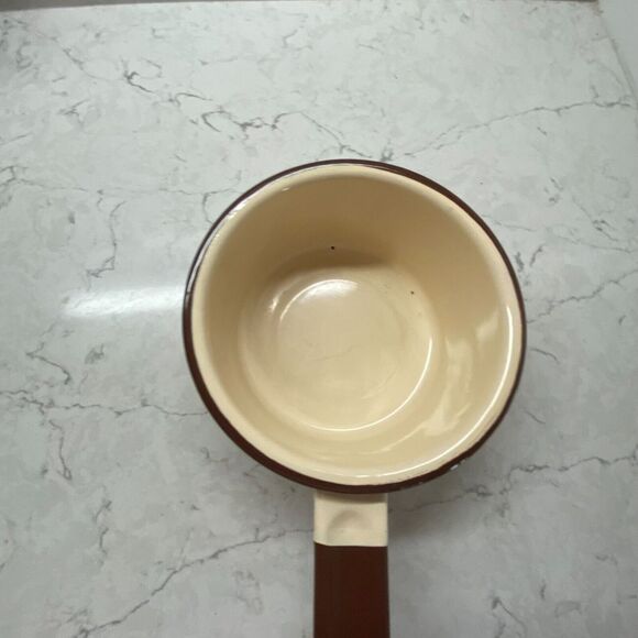Vintage Enamelware Sauce Pan Beige With Brown Trim Farmhouse - Picture 4 of 7